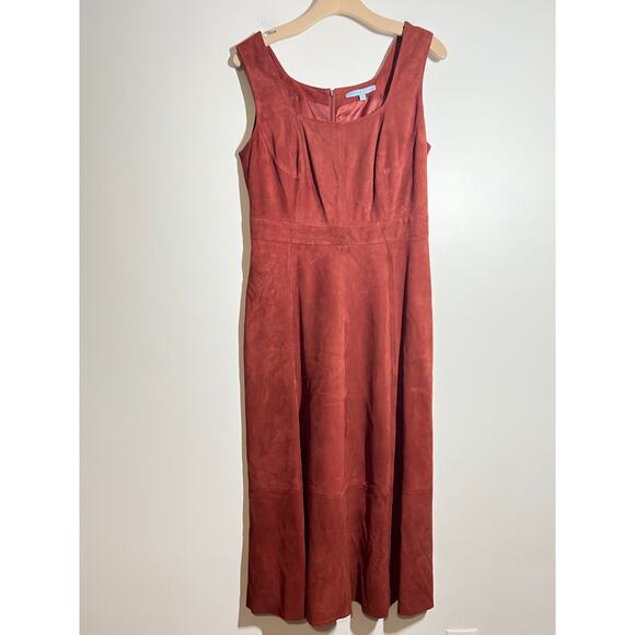 Antonio Melani EUC Rust Suede Sleeveless Rounded Neckline Midi Dress Size 10 - Picture 2 of 9
